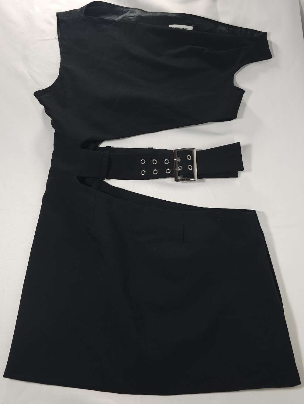 Peppermayo Black Asymmetrical Cutout Mini Skirt with Belt